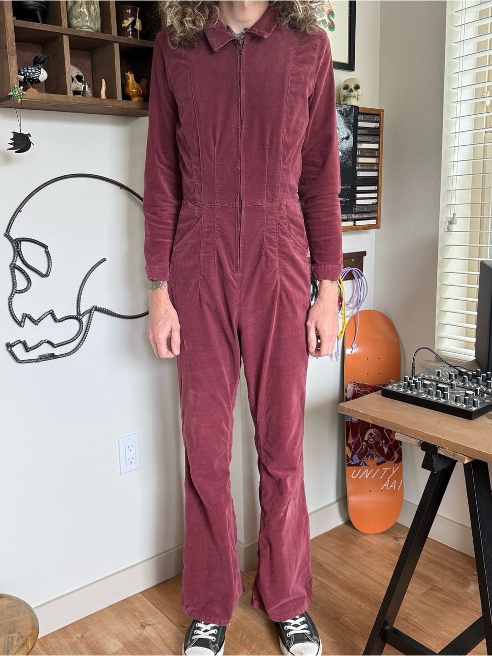 We The Free Jayde Corduroy Flare Jumpsuit Burgundy Wine ~ Size Large